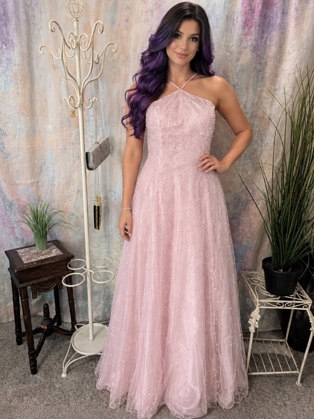 📌Betsy & Adam Lovley Rose Color Beaded & Sequin Prom - Formal -Homecoming Dress